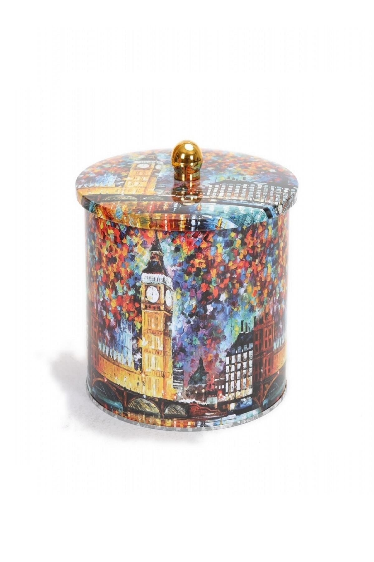 Ef143-01 Afremov Big Ban Desenli Yuvarlak Metal Saklama Kabı 14 Cm