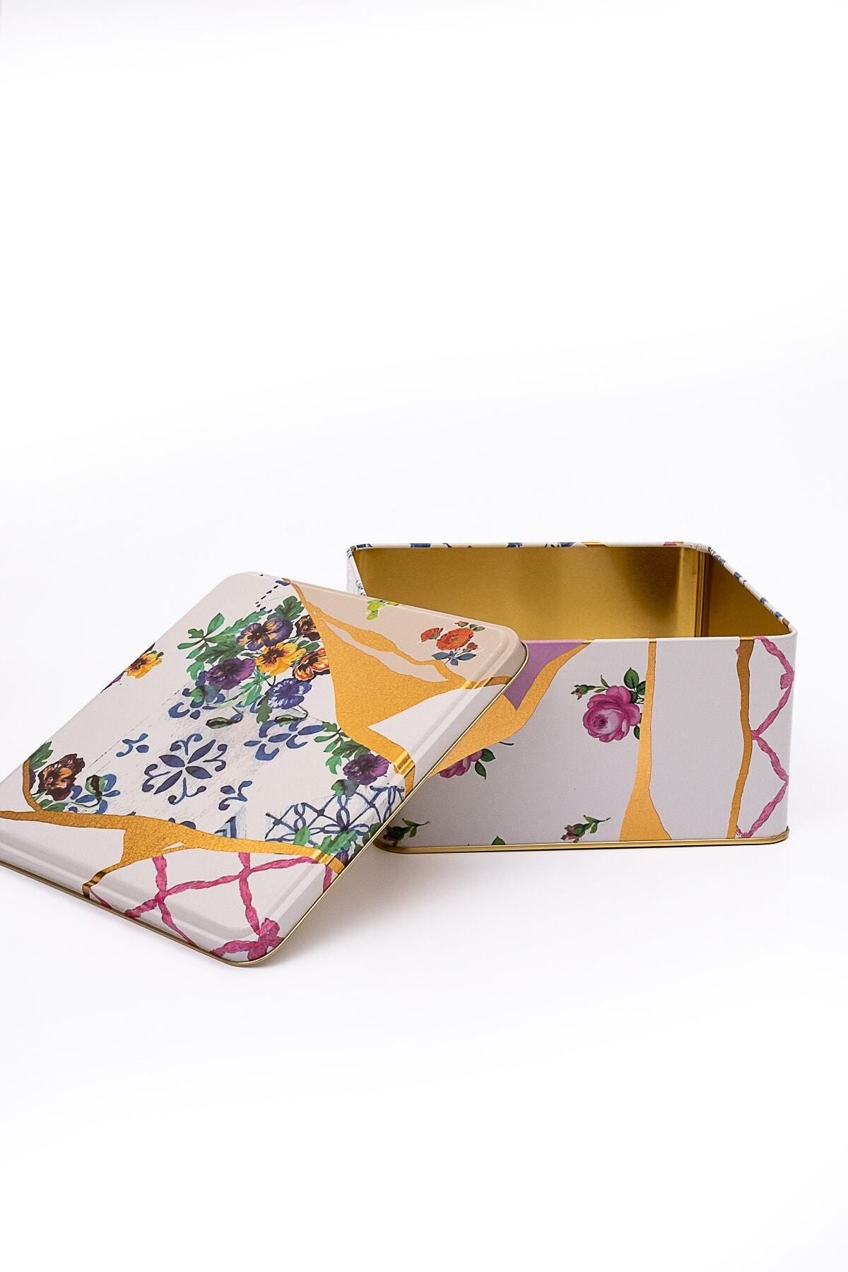 Er028-u5 Kint Sugi Desenli Kare Metal Saklama Kabı 20x20 Cm