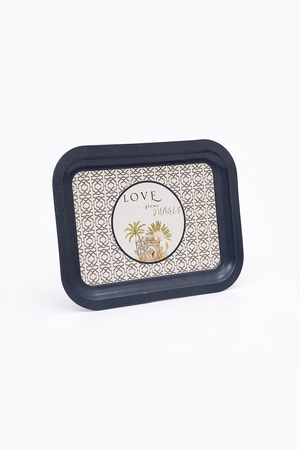 Forrest Desenli Metal Tepsi - Çay Kahve Tepsisi - Sunum Tepsisi 23 Cm X 31 Cm Ee161-6i