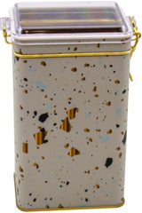 Er048-9g Terrazzo Cream Desenli Dikdörtgen Metal Saklama Kabı 8x10 Cm