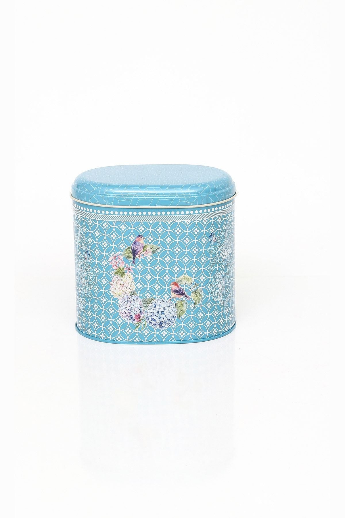 Ef004-d9 Blooming Blue Desenli Oval Metal Saklama Kabı 11x15 Cm