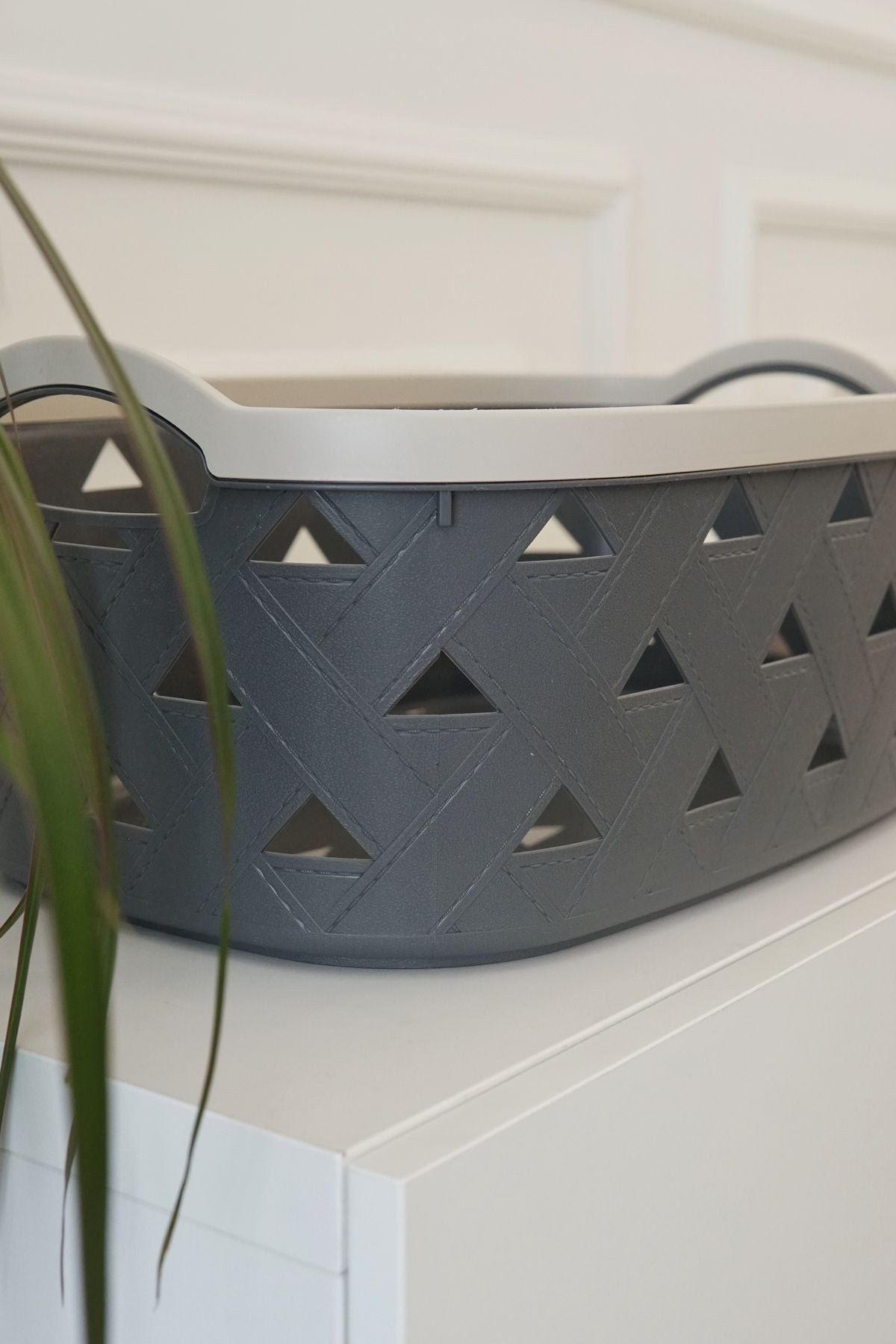 Deri Desenli Saklama ve Düzenleme Sepet Takımı (4'lü), Gri