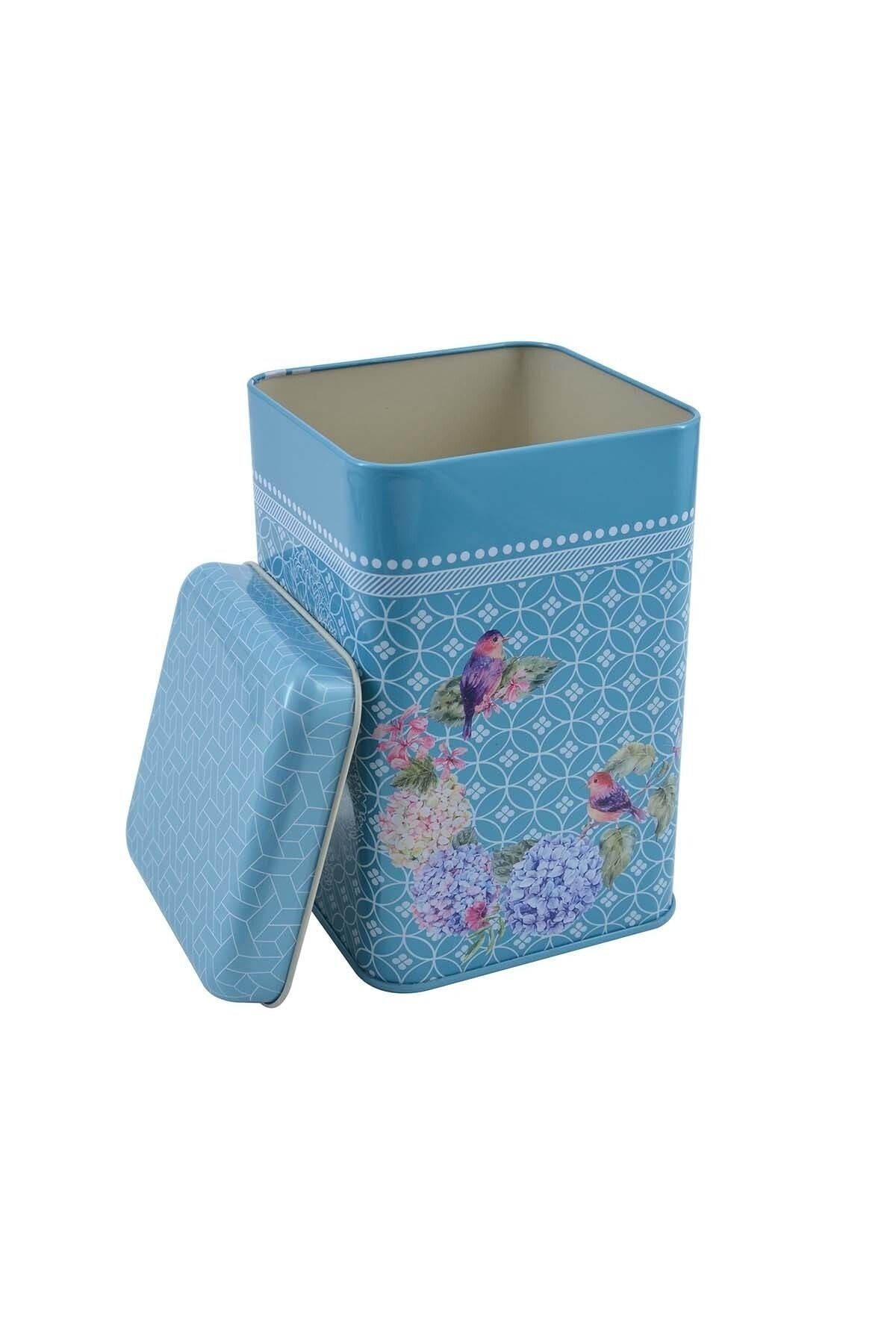 Ef022-d9 Blooming Blue Desenli Kare Metal Saklama Kabı 11x11 Cm