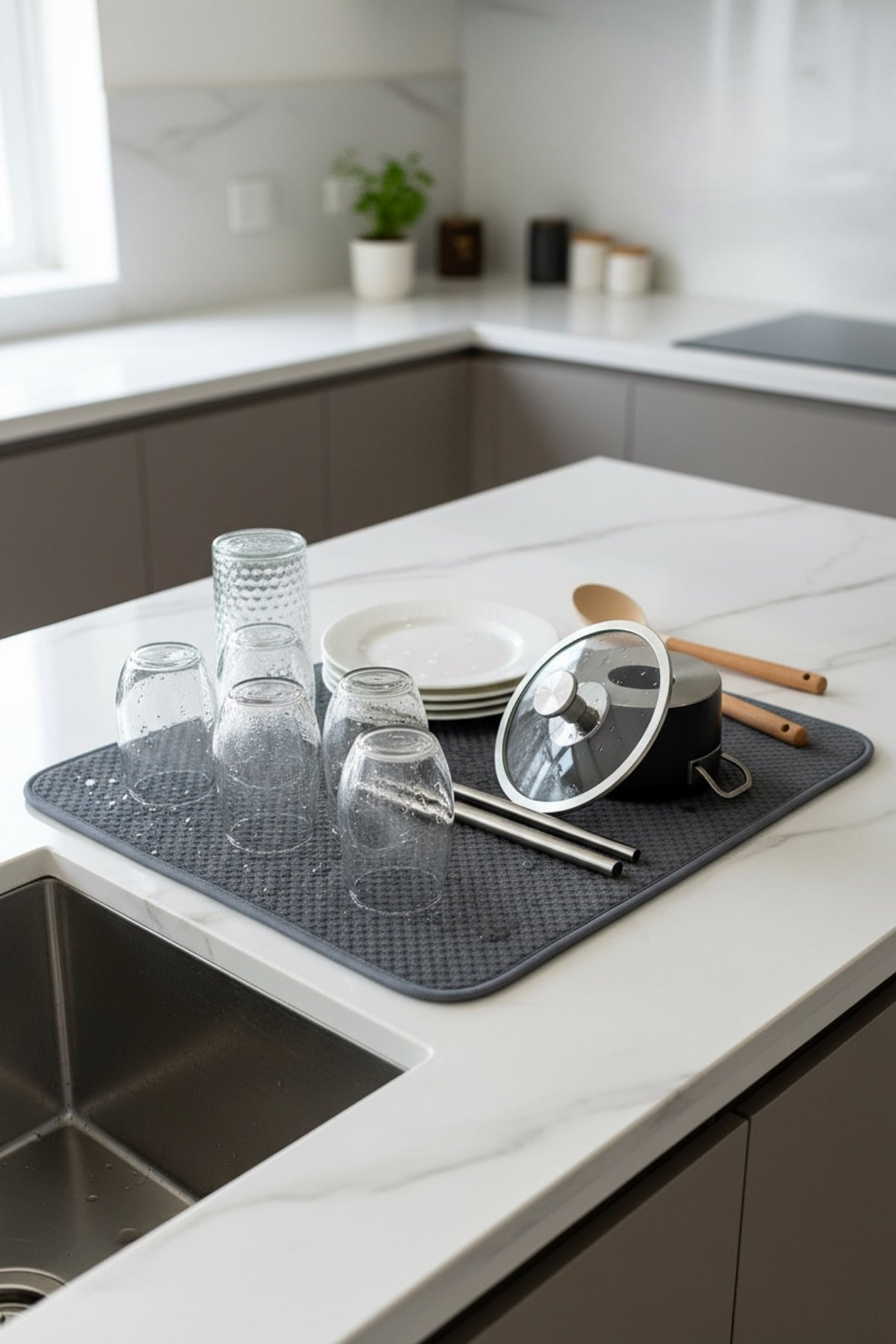 Evle Süper Emici Mikrofiber Bulaşık Kurutma Matı, Kurutma Örtüsü Tezgah Üstü- 36x45 cm