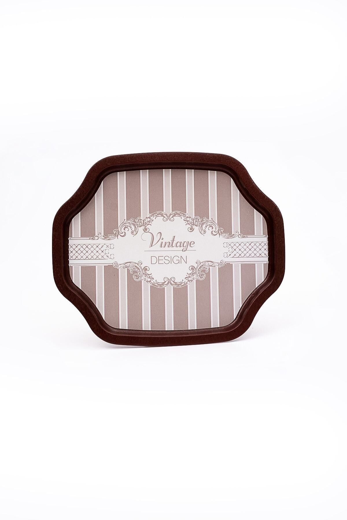 Ee166-8b Elegance Burgundy Desenli Özel Şekil Tepsi 28x33 Cm