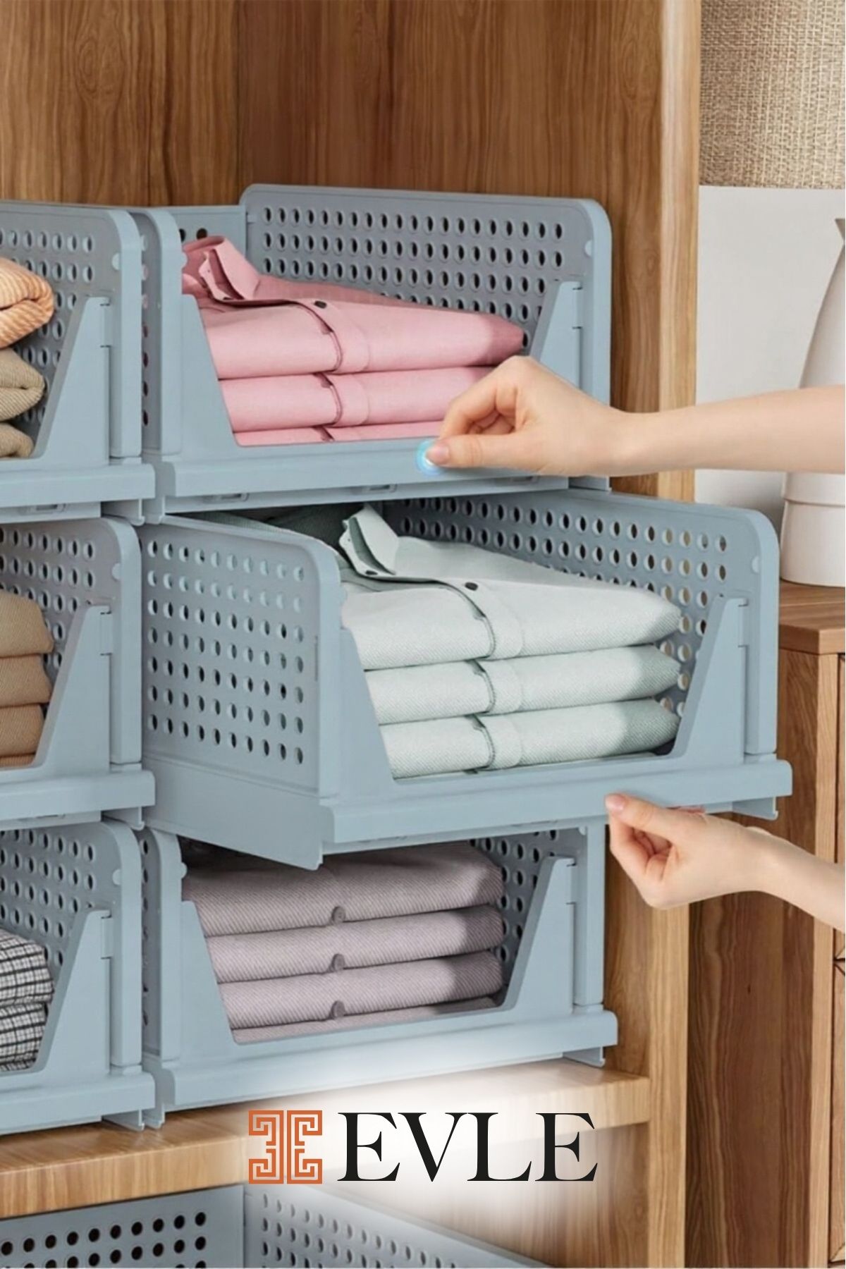 3'lü Mavi Modüler Raf Seti – Kayar Mekanizmalı Dolap İçi Düzenleyici, Mavi, 33,5 x 43 x 55.5 cm