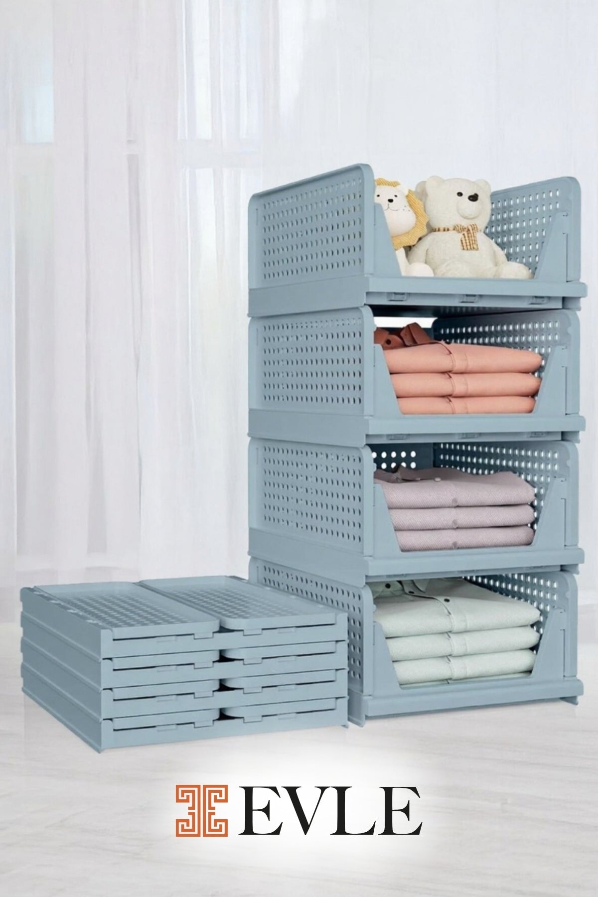 Evle Fold & Go Katlanır 3lü Organizer Kayar Raf, Mavi