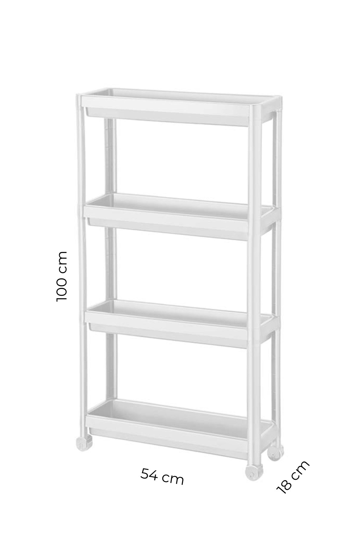 Evle 4 Katlı Tekerlekli Slim Raf Modüler Banyo Rafı, Mutfak Rafı
