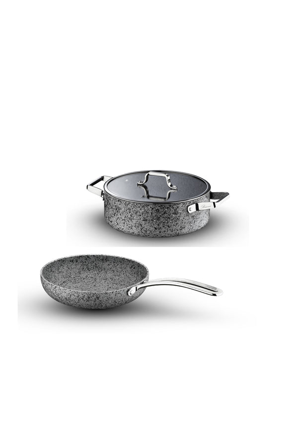 Brioni Stone-Age 3 Parça 26cm Basık-26cm Tava Çizilmez Yanmaz Yapışmaz Kombin Tencere Tava Seti
