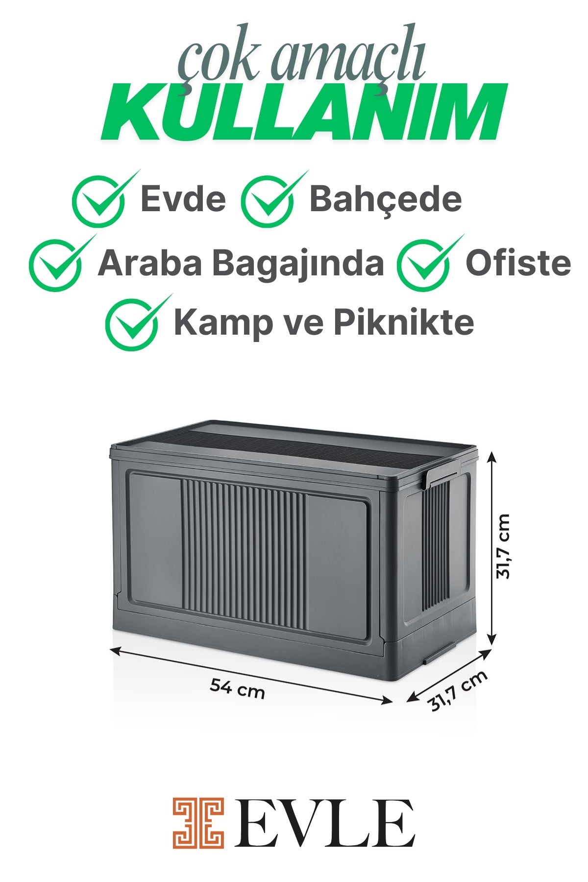 Çok Amaçlı Modüler Kasa, İstiflenebilir Organizer Düzenleyici 55 lt, 54 x 31,7 x 31,7 cm, Antrasit