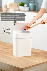 Otomatik Kapak Açan Sensörlü Lüks Çöp Kovası 12 lt, 23,5 x 17,5 x 31,8 cm
