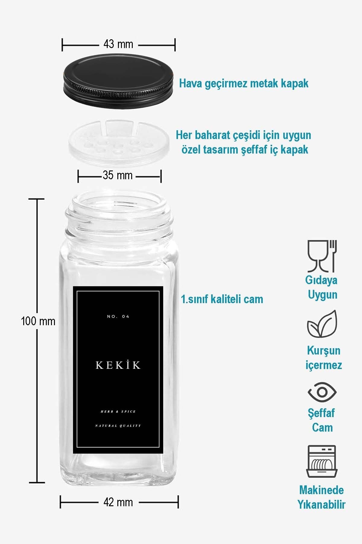 Mienda Home 6'lı Cam Baharatlık Seti Siyah Kapaklı-etiketli Ahşap Standlı Baharatlık Seti-mh01syh06