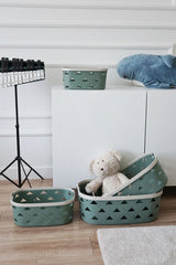 Deri Desenli Saklama ve Düzenleme Sepet Takımı (4'lü), Yeşil