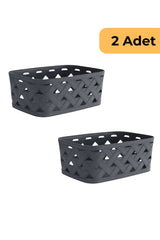 Deri Desenli Sepet, 2'li Set, Antrasit