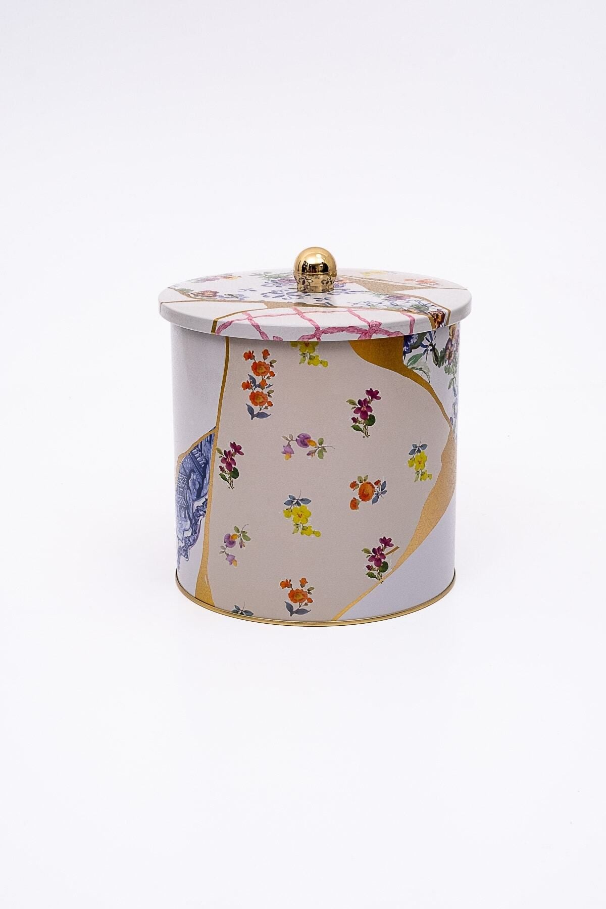 Kint Sugi Desenli Erzak Saklama Kabı - Metal Saklama Kabı 17,5 Cm X 18 Cm Er147-3i