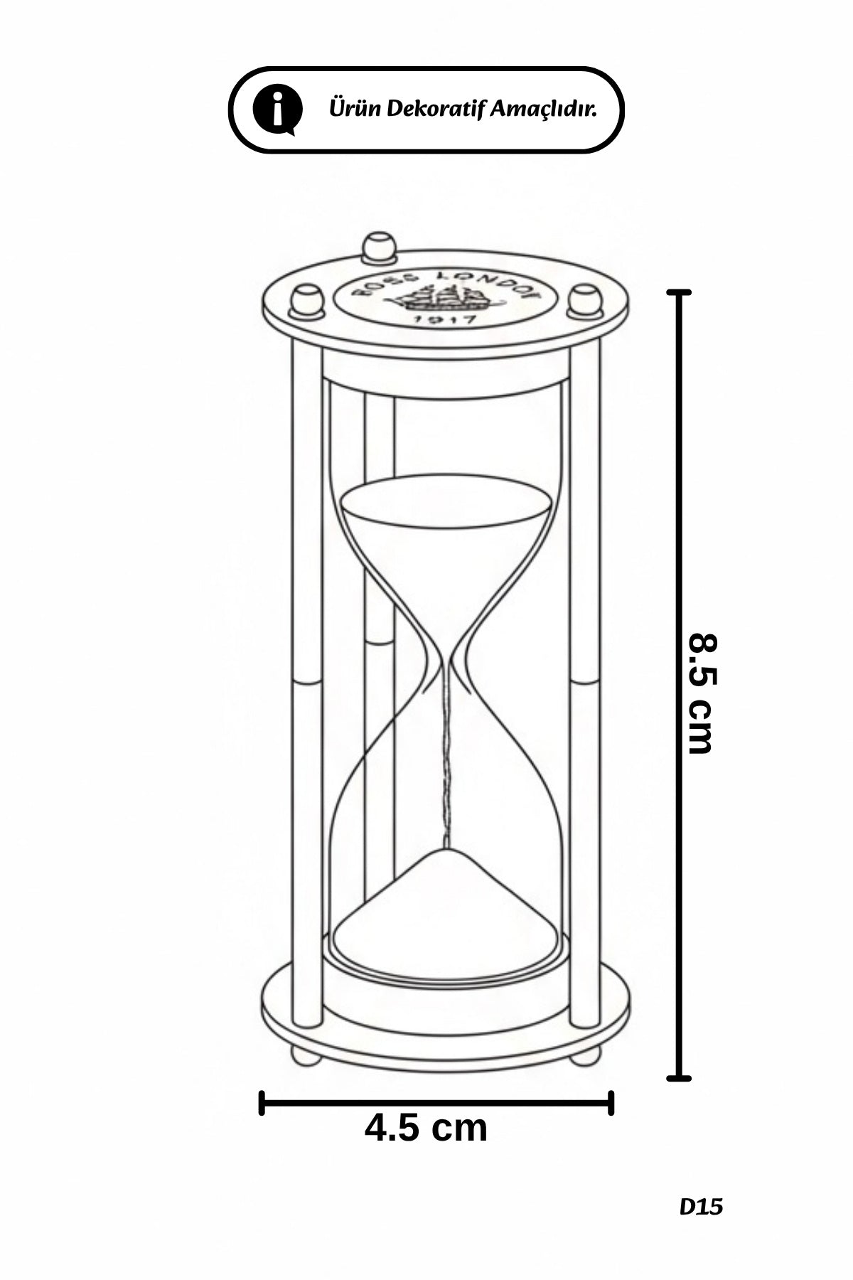 Ahşap Hediye Kutulu Kum Saati Seti 8.5 cm Altın Renk Ross London Temalı Vintage Masaüstü Aksesuar