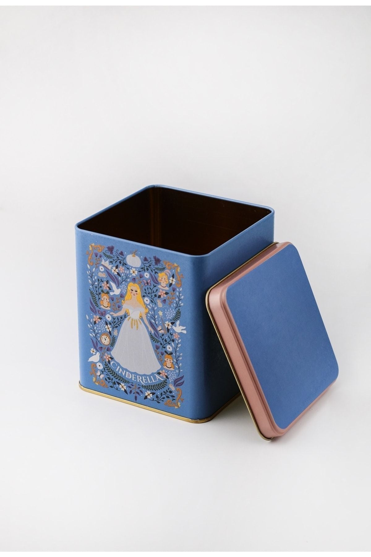 Er024-u9 Tales Cinderella Desenli Kare Metal Saklama Kabı 12x12 Cm