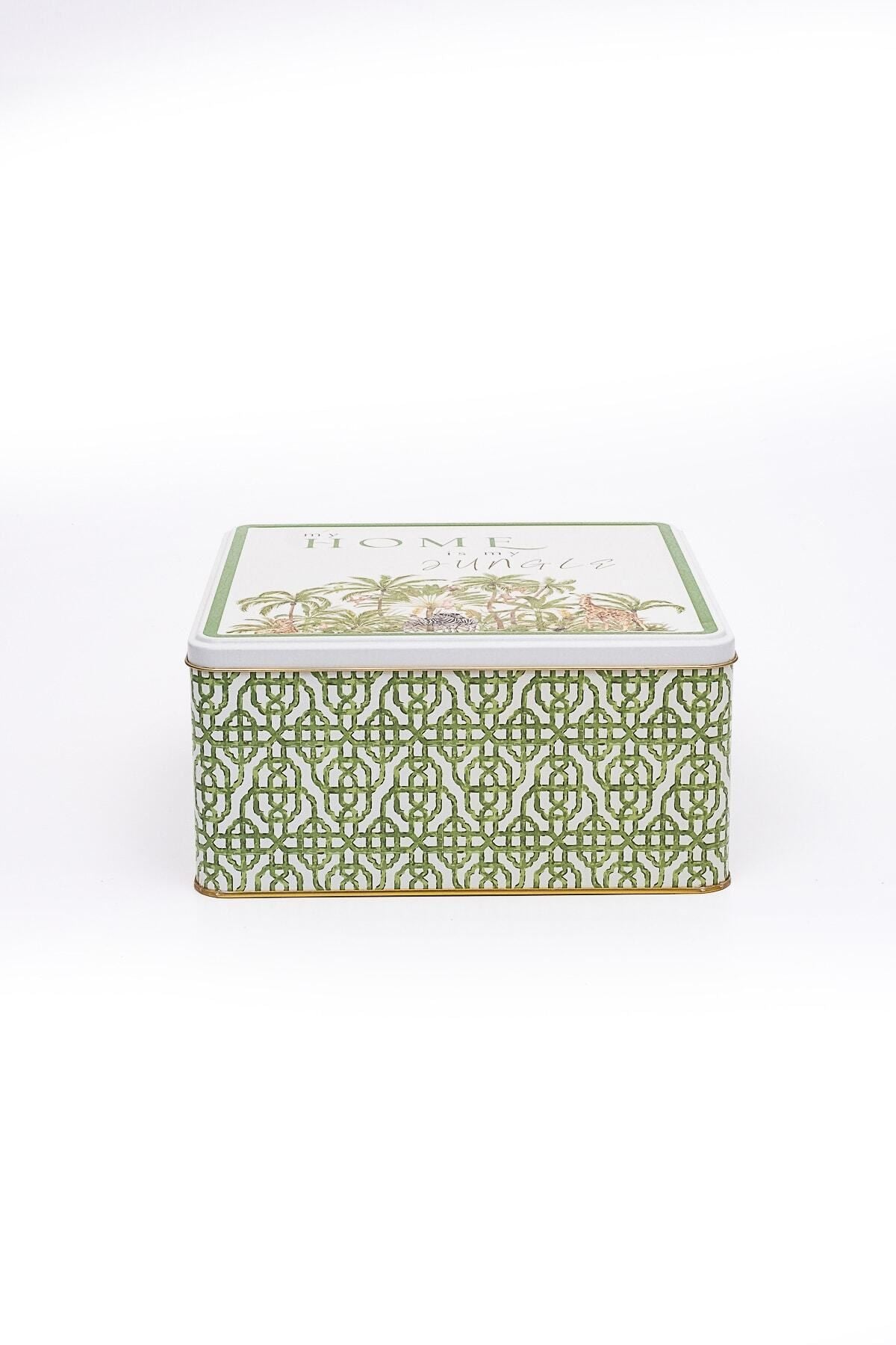 Er029-4g Forrest Green Desenli Kare Metal Saklama Kabı 24x24 Cm