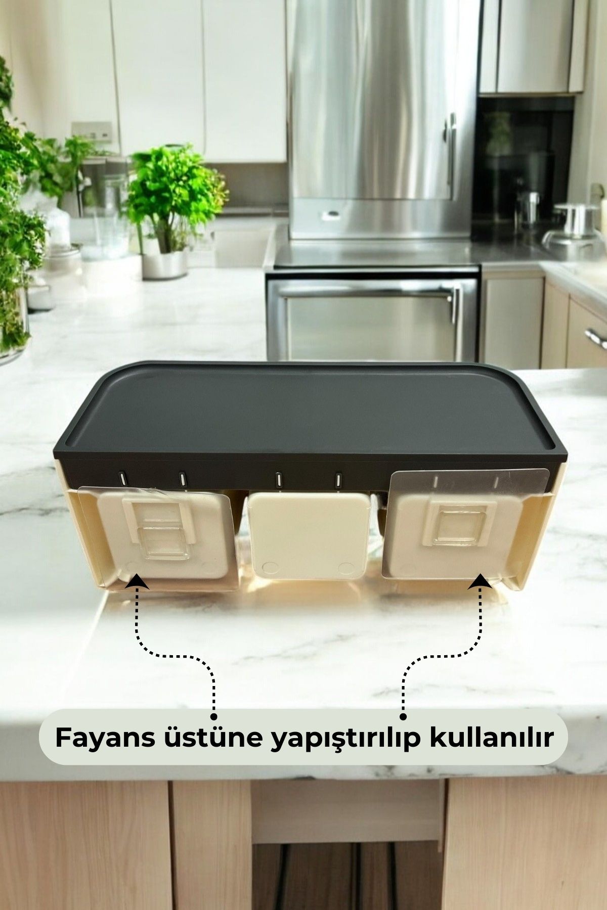 Stantlı Fayansa Yapışabilen 3'lü Baharatlık Seti