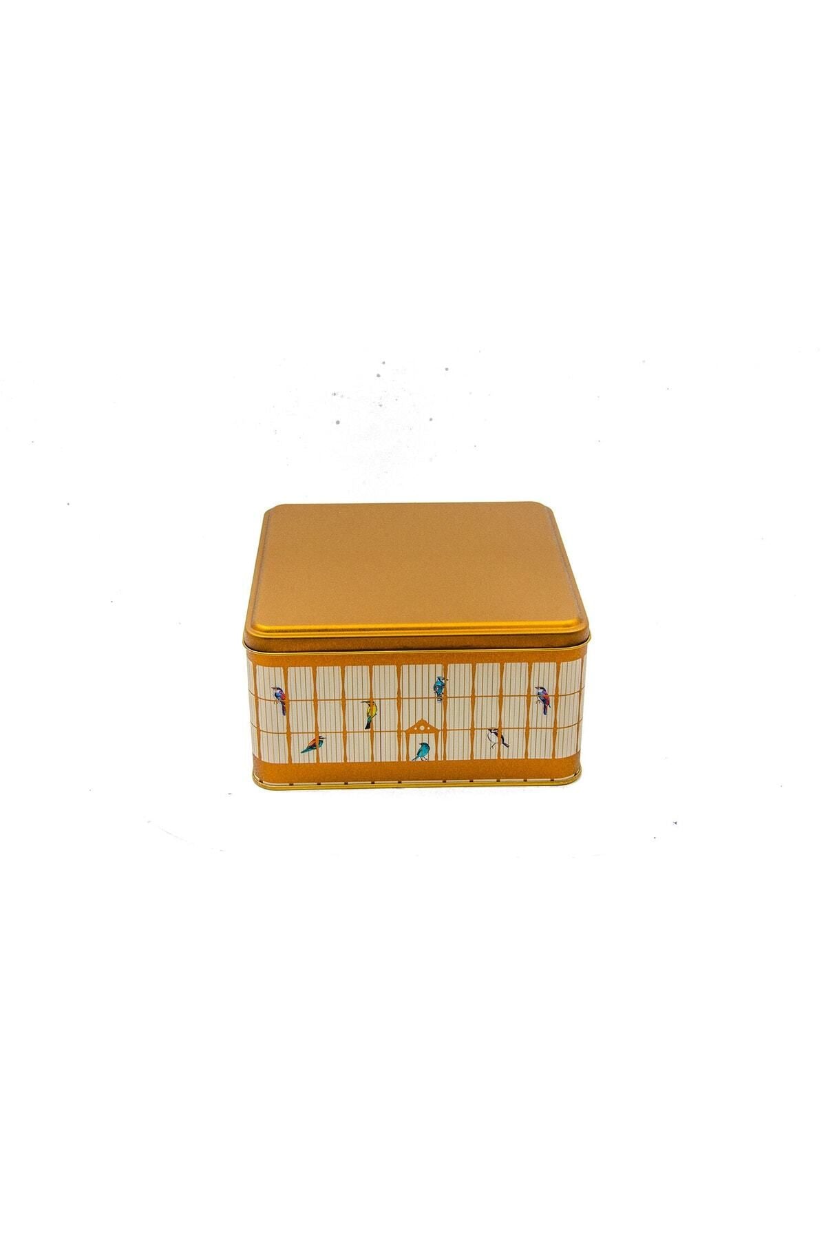 Er028-1n Bird Cage Gold Desenli Kare Metal Saklama Kabı 20x20 Cm