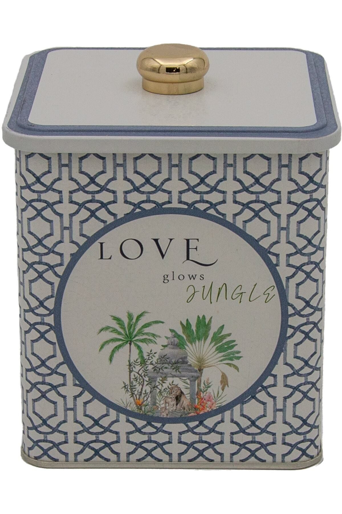 Er023-6ı Forrest Grey Love Desenli Kare Metal Saklama Kabı 12x12 Cm