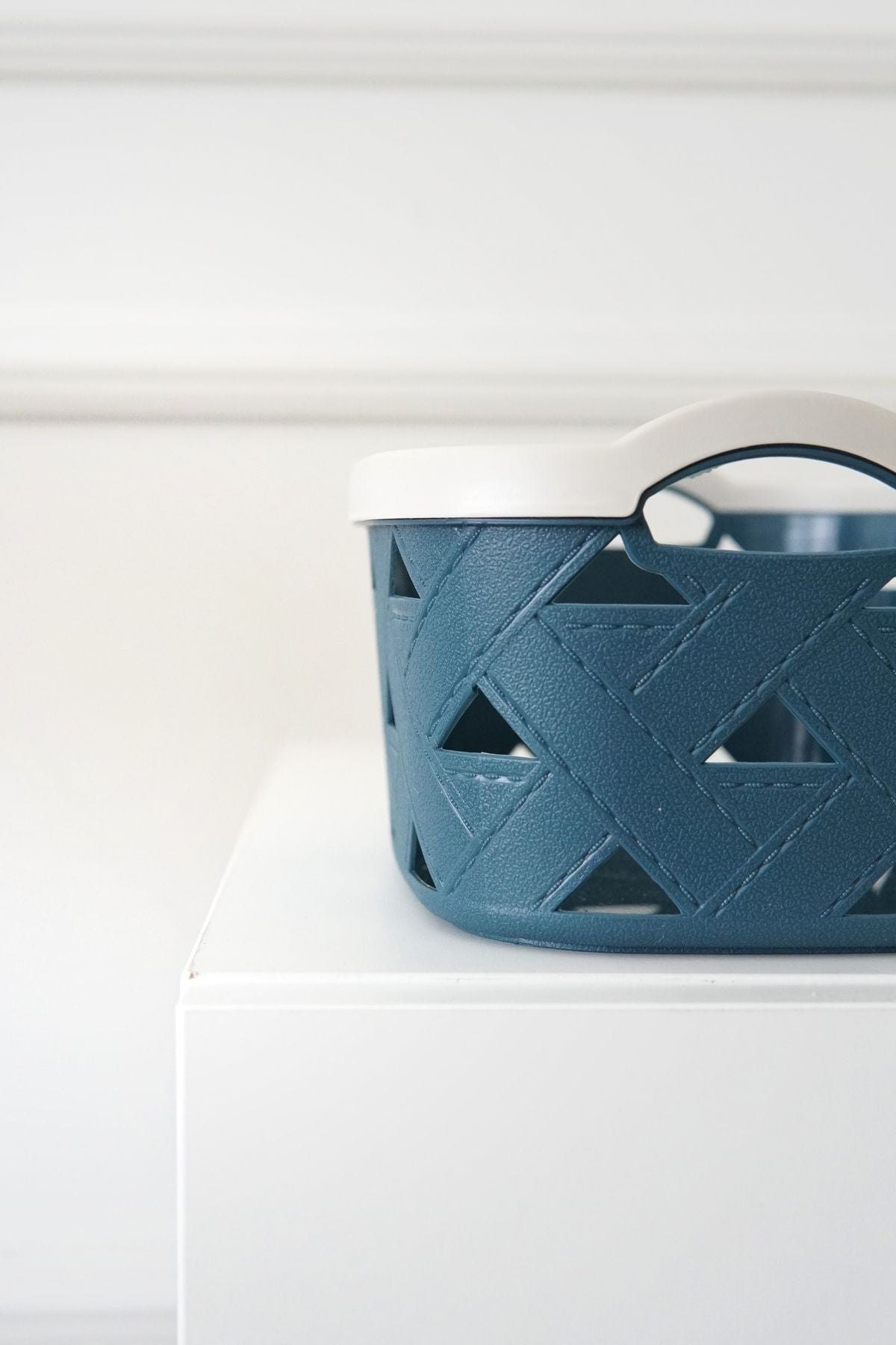 Deri Desenli Saklama ve Düzenleme Sepet Takımı (3'lü), Mavi