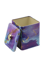 Ef023-f0 Liquid Purple Desenli Kare Metal Saklama Kabı 12x12 Cm