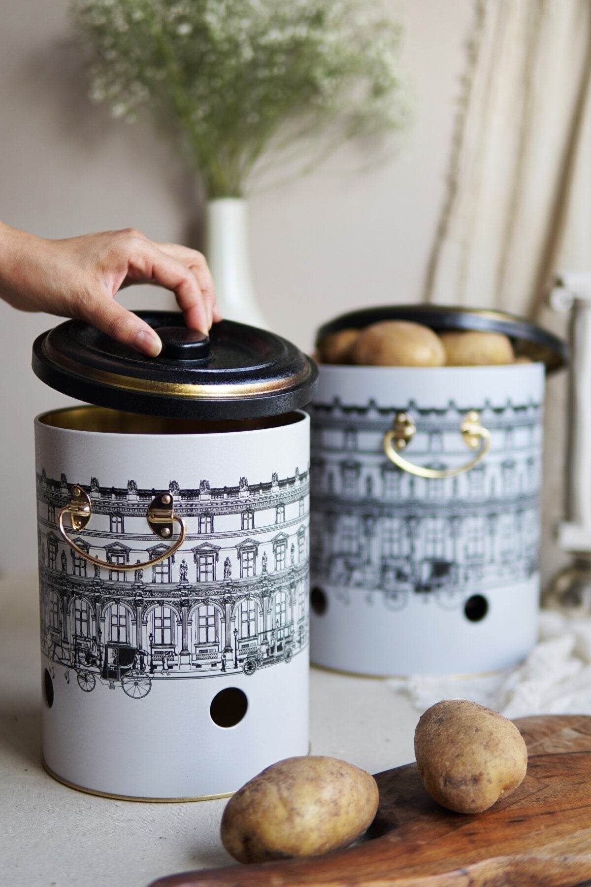 Metal Patates Soğan Kovası - Sebzelik - Patates Soğanlık Sepeti 2li Set