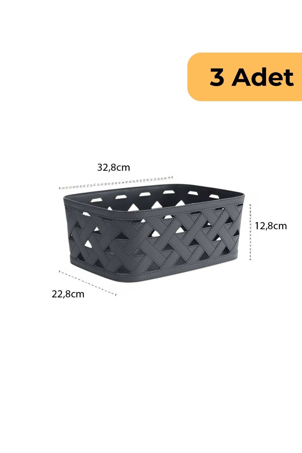 Deri Desenli Sepet, 3'lü Set, Antrasit