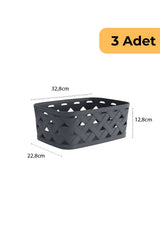 Deri Desenli Sepet, 3'lü Set, Antrasit