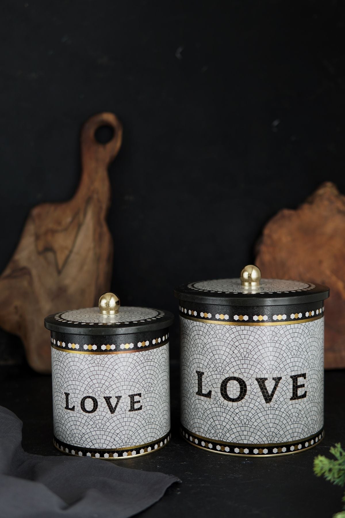 Mosaic Desenli Metal Saklama Kabı 2'li Set 2.1 Litre + 4.1 Litre Erb48u1