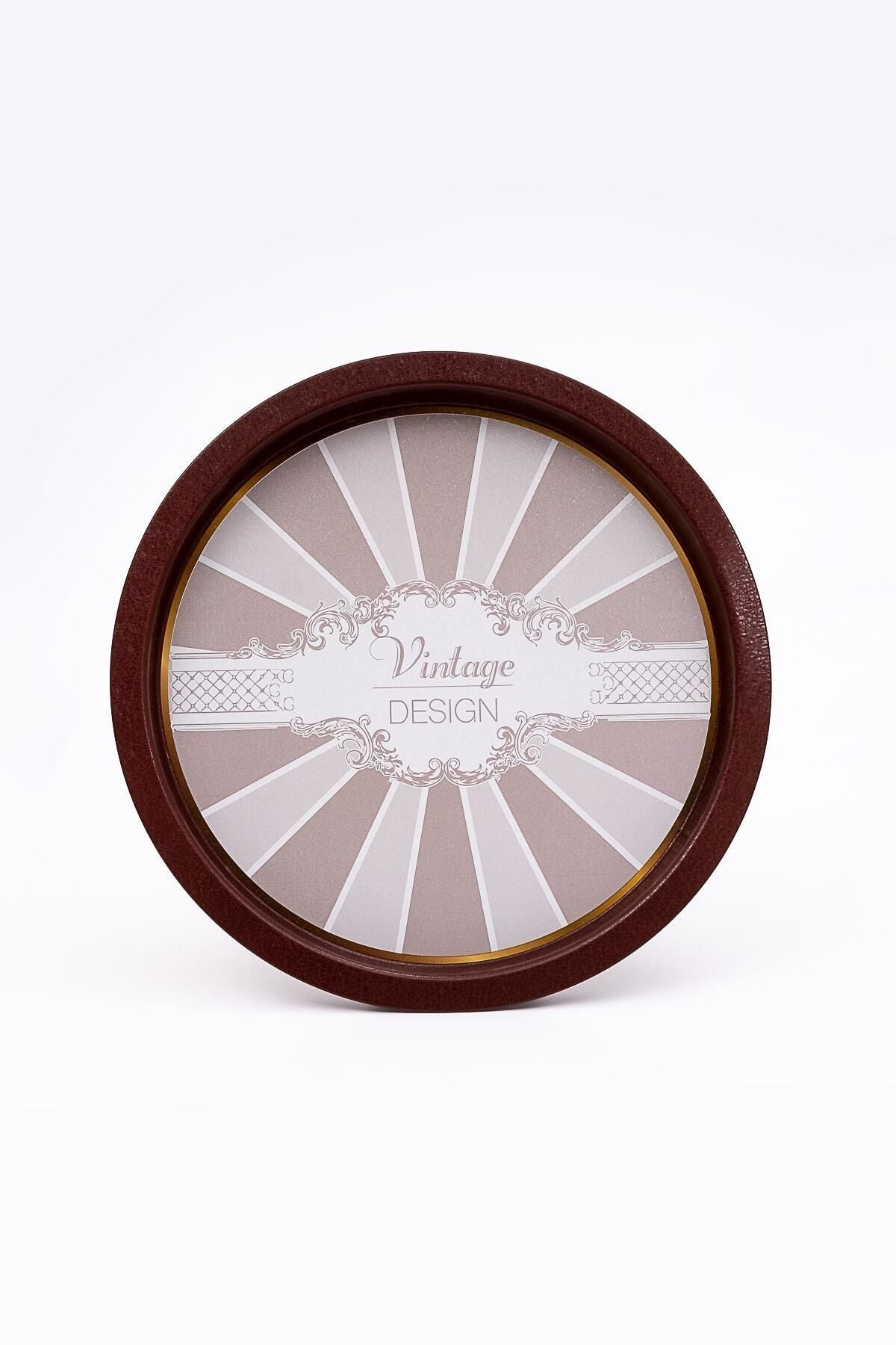 Ee197-8b Elegance Burgundy Desenli Yuvarlak Tepsi 32 Cm