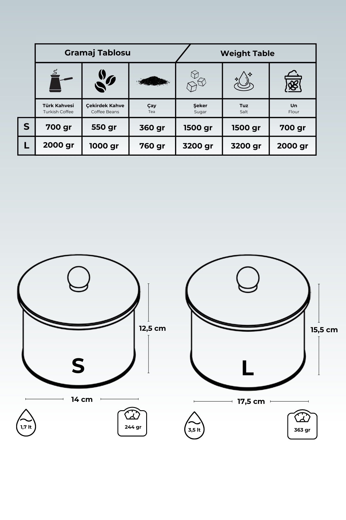 Evle Kint Sugi Desenli Metal Saklama Kabı Seti - 2'li Set (1,7 LT - 3,5 LT)