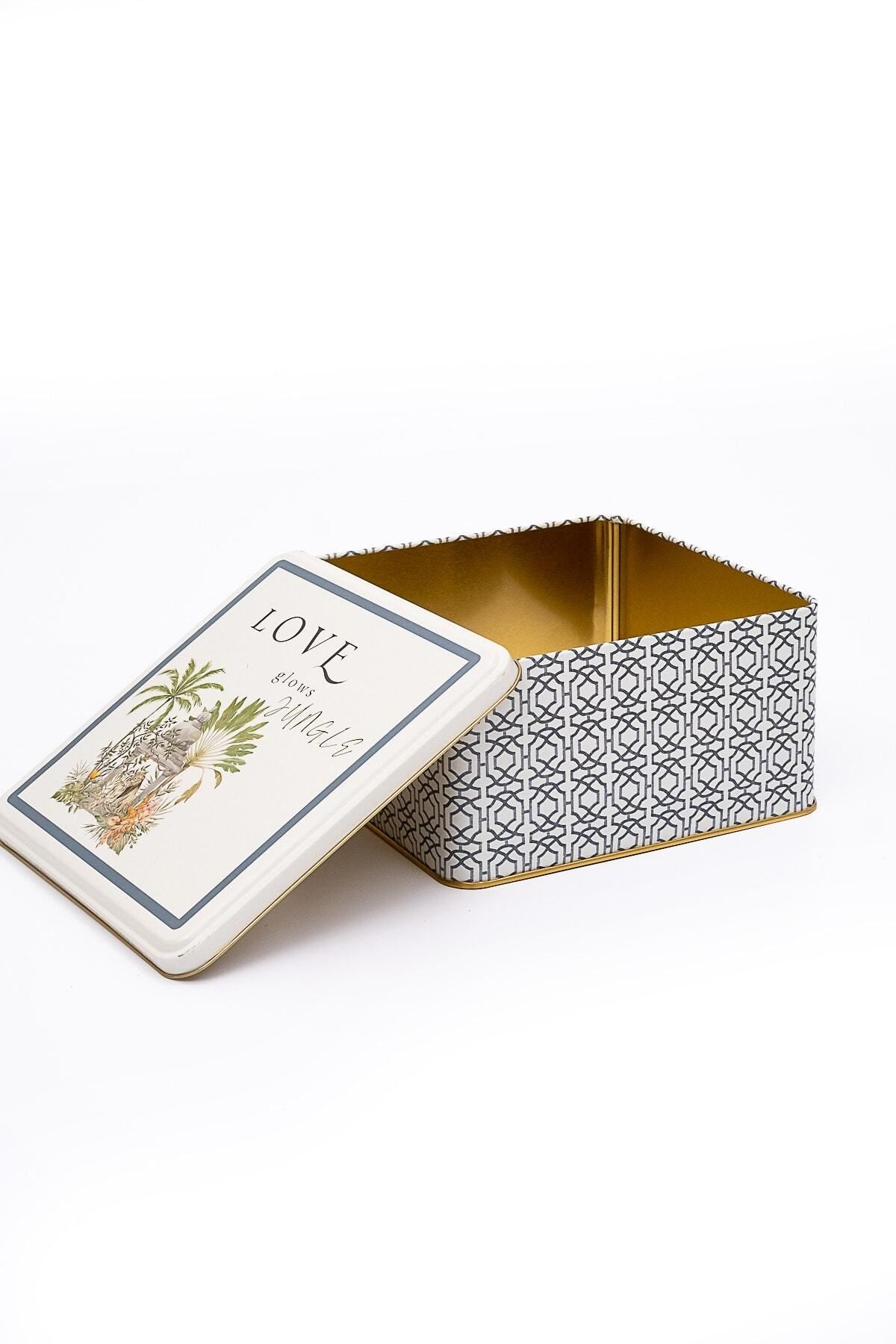 Er028-2g Forrest Grey Desenli Kare Metal Saklama Kabı 20x20 Cm