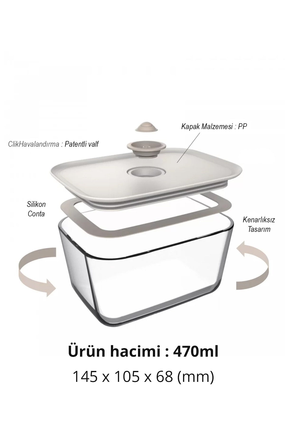 Prima Nova Fika Clık Dikdörtgen Saklama Kabı 470ml Bej