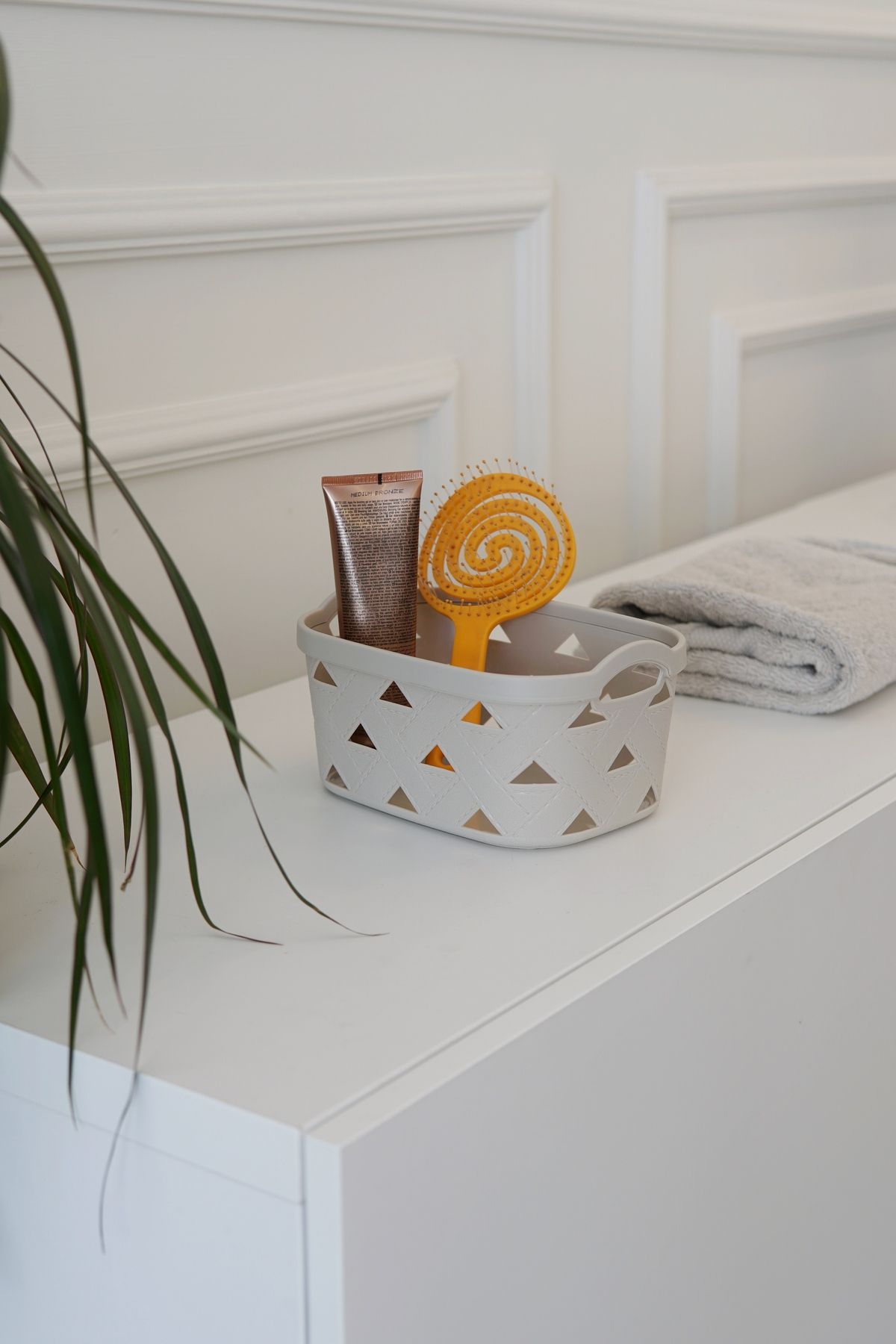 Deri Desenli Saklama ve Düzenleme Sepet Takımı (3'lü), Gri