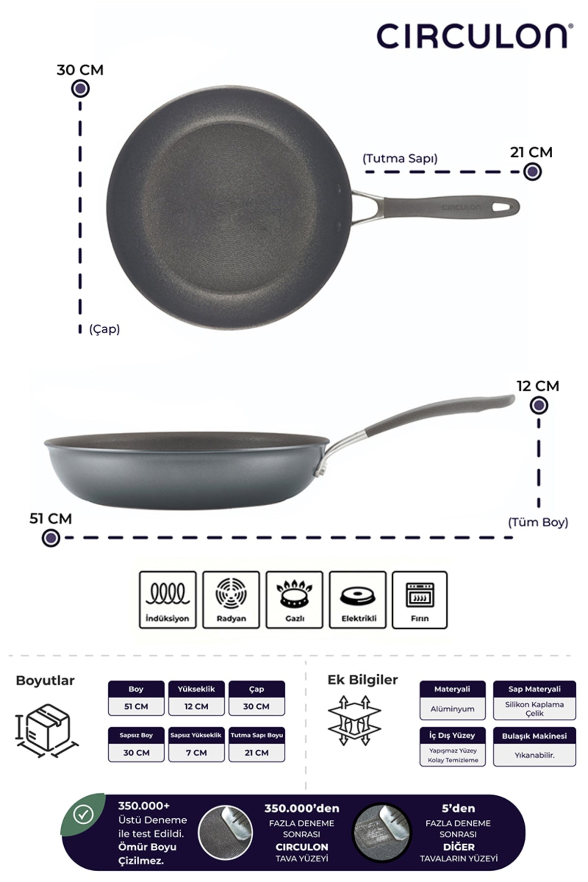 Circulon A1 Serisi ScratchDefense Çizilmez Yapışmaz Kızartma Tavası - 30 CM