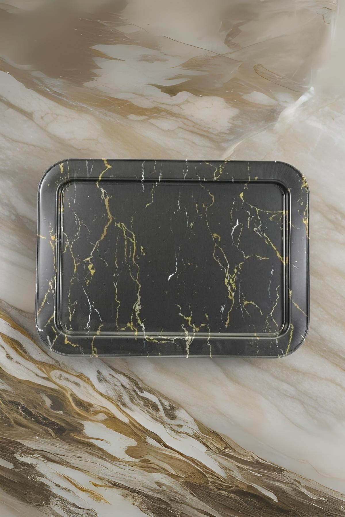 Ee169-50 Marble Black Desenli Dikdörtgen Tepsi 32x43 Cm