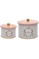 Rosy Desenli Metal Saklama Kabı Seti - 2'li Set (1,3 Lt - 2,9 Lt) ERB53U7