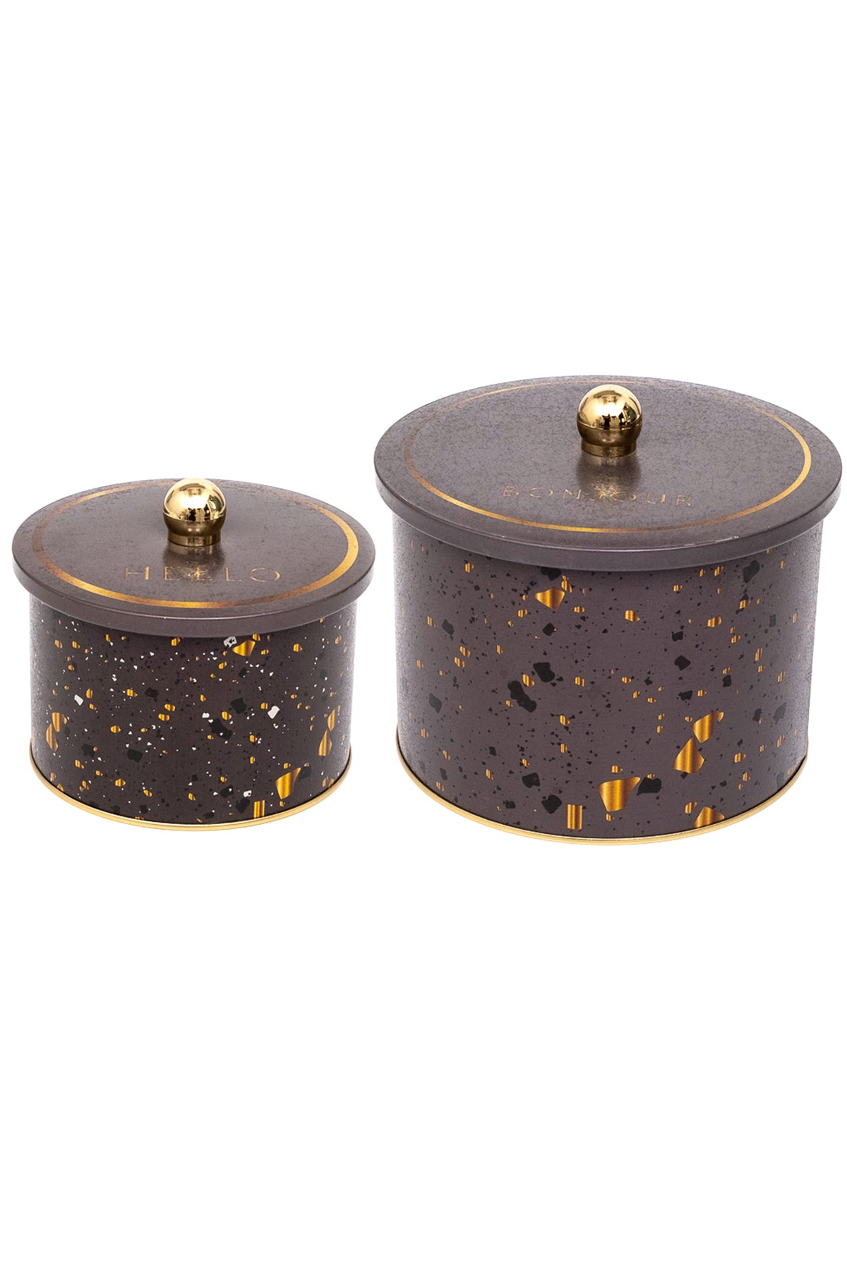 Evle Topuz Kulplu 2’li Yuvarlak Metal Saklama Kabı Seti – Ø17,5x13 cm & Ø14x10 cm