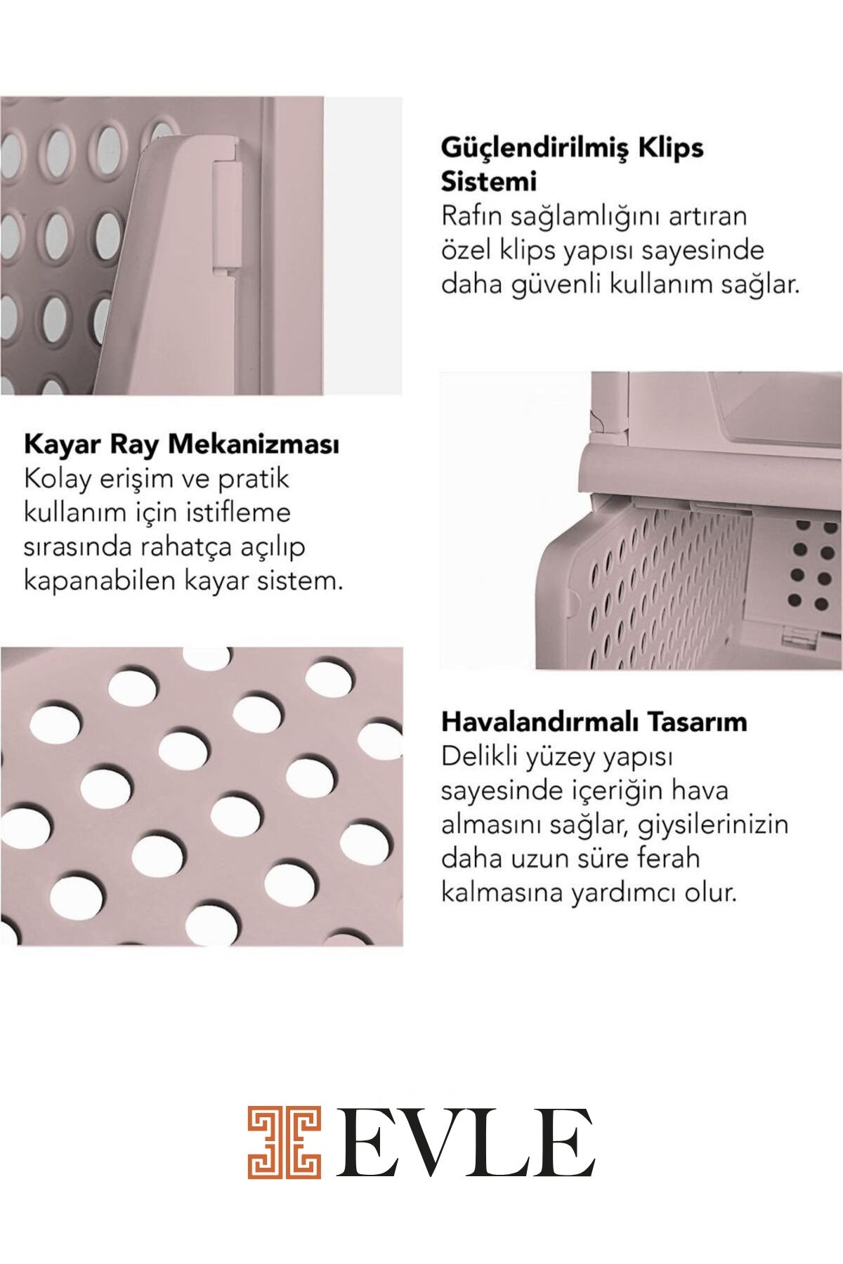 3'lü Mavi Modüler Raf Seti – Kayar Mekanizmalı Dolap İçi Düzenleyici, Pudra, 33,5 x 43 x 55.5 cm