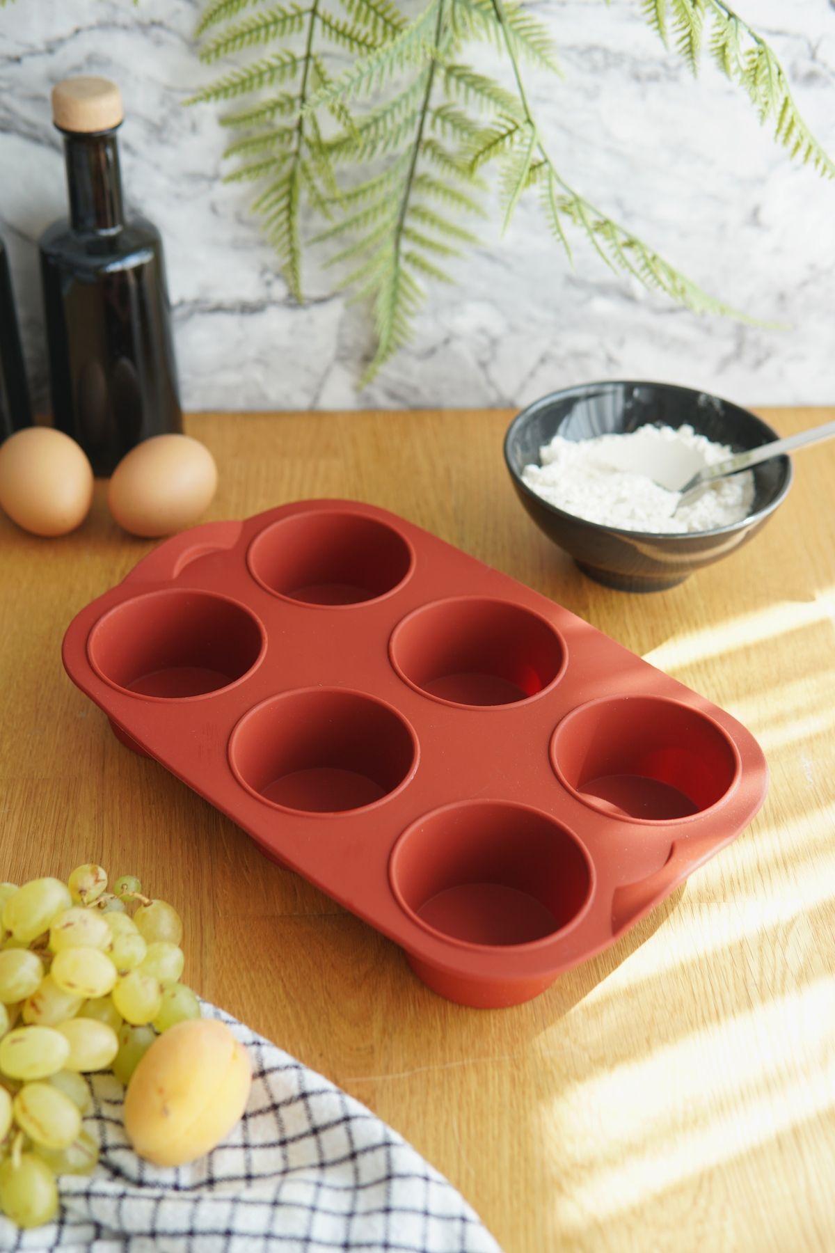 6'lı Silikon Muffin Kalıbı, Platinim Silikon, Kiremit Rengi