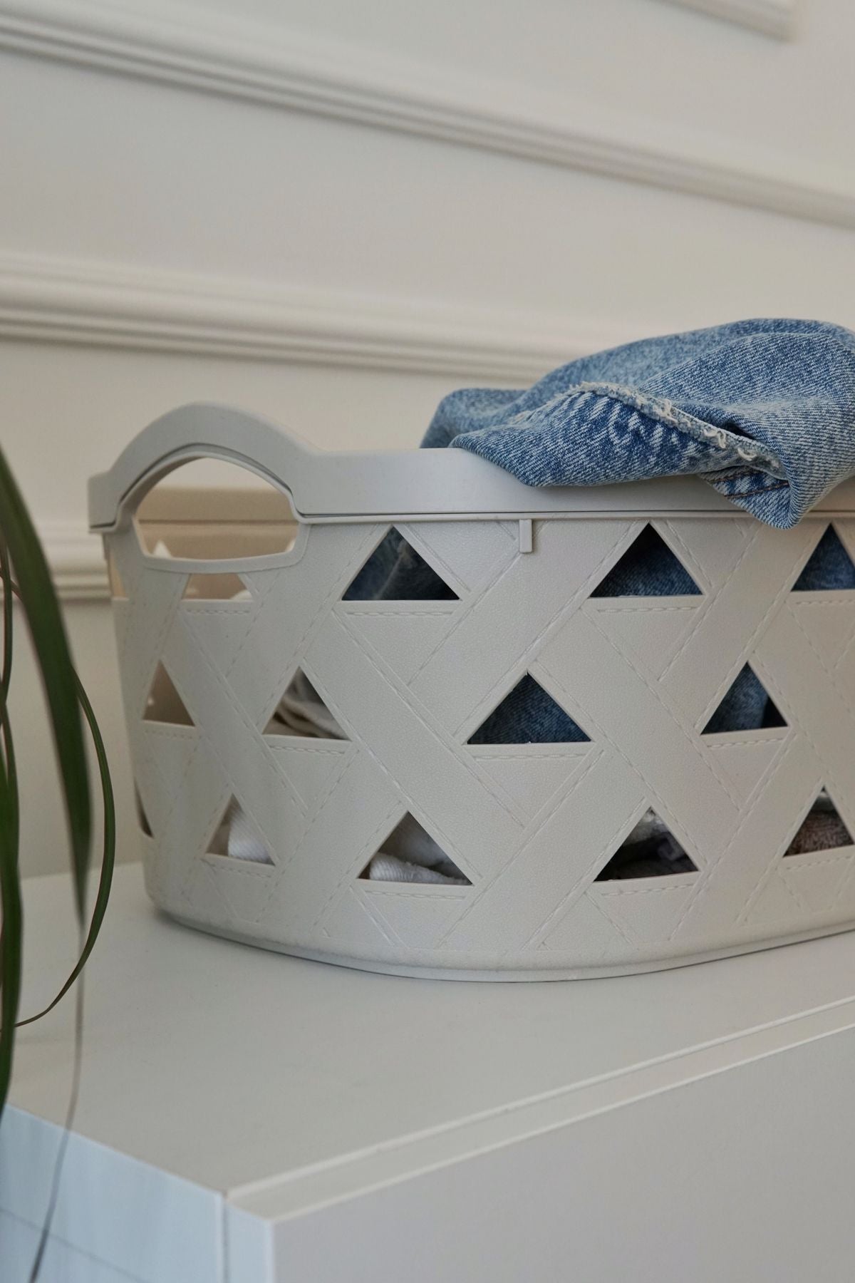 Deri Desenli Saklama ve Düzenleme Sepet Takımı (4'lü), Gri