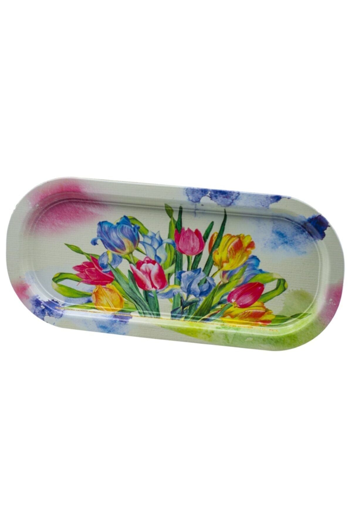 Ef168-30 Flower Tulip Desenli Oval Tepsi 16x35 Cm