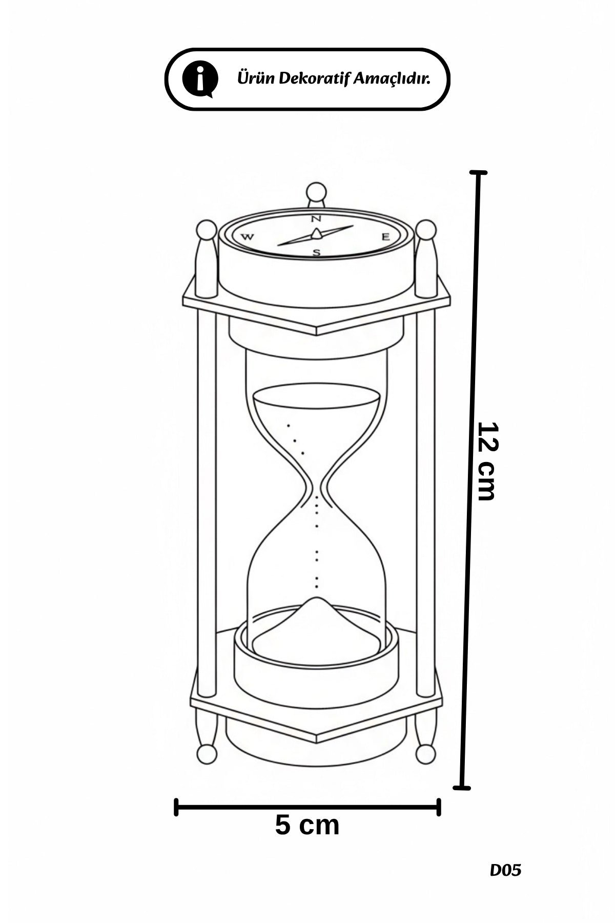 Eskitme Metal Çift Pusulalı Kum Saati 12 cm Mor Kumlu Dekoratif Vintage Masaüstü Aksesuar Hediyelik