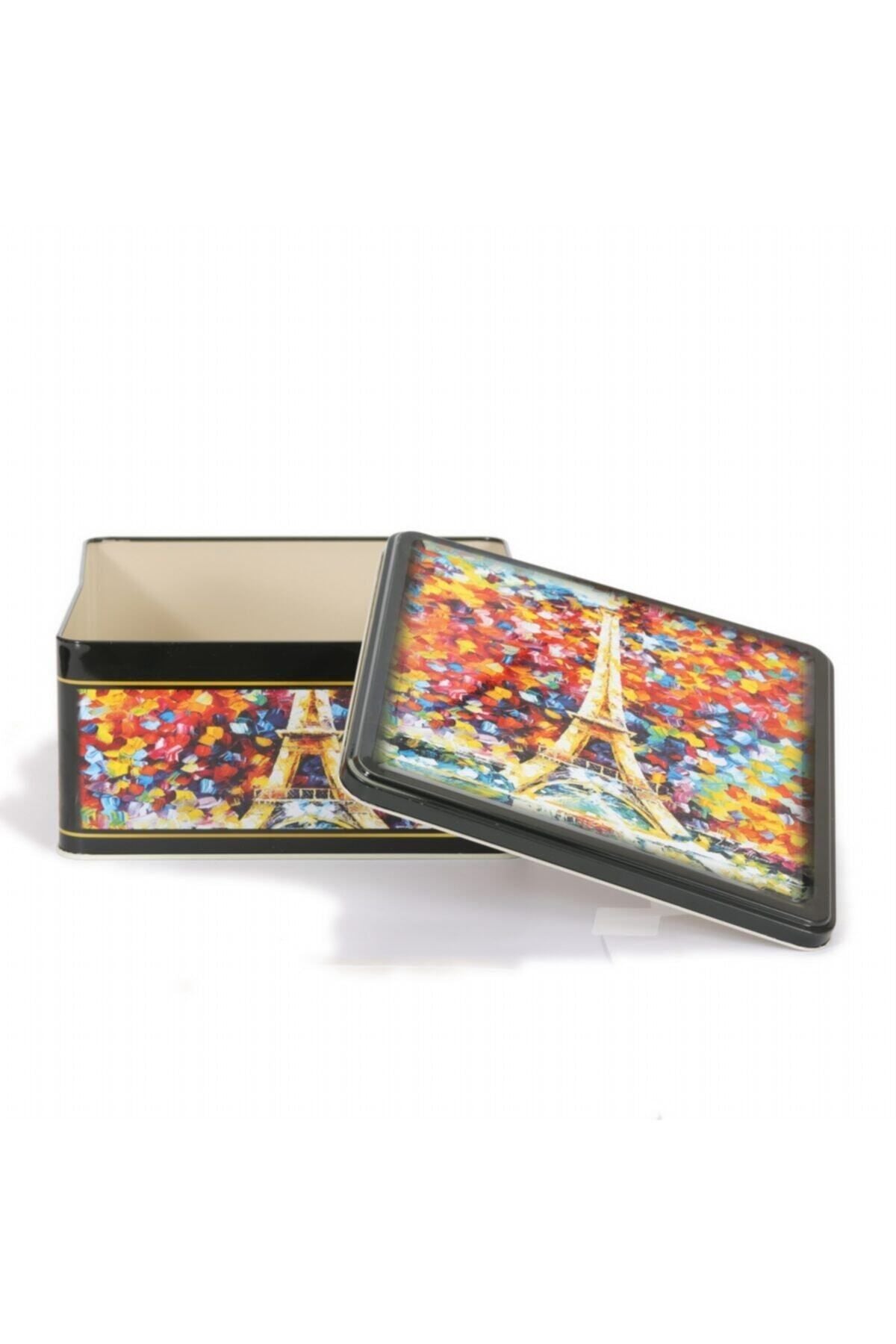 Ef029-02 Afremov Paris Desenli Kare Metal Saklama Kabı 24x24 Cm
