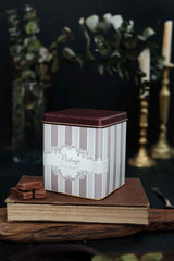 Er024-4j Elegance Chocolate Desenli Kare Metal Saklama Kabı 12x12 Cm