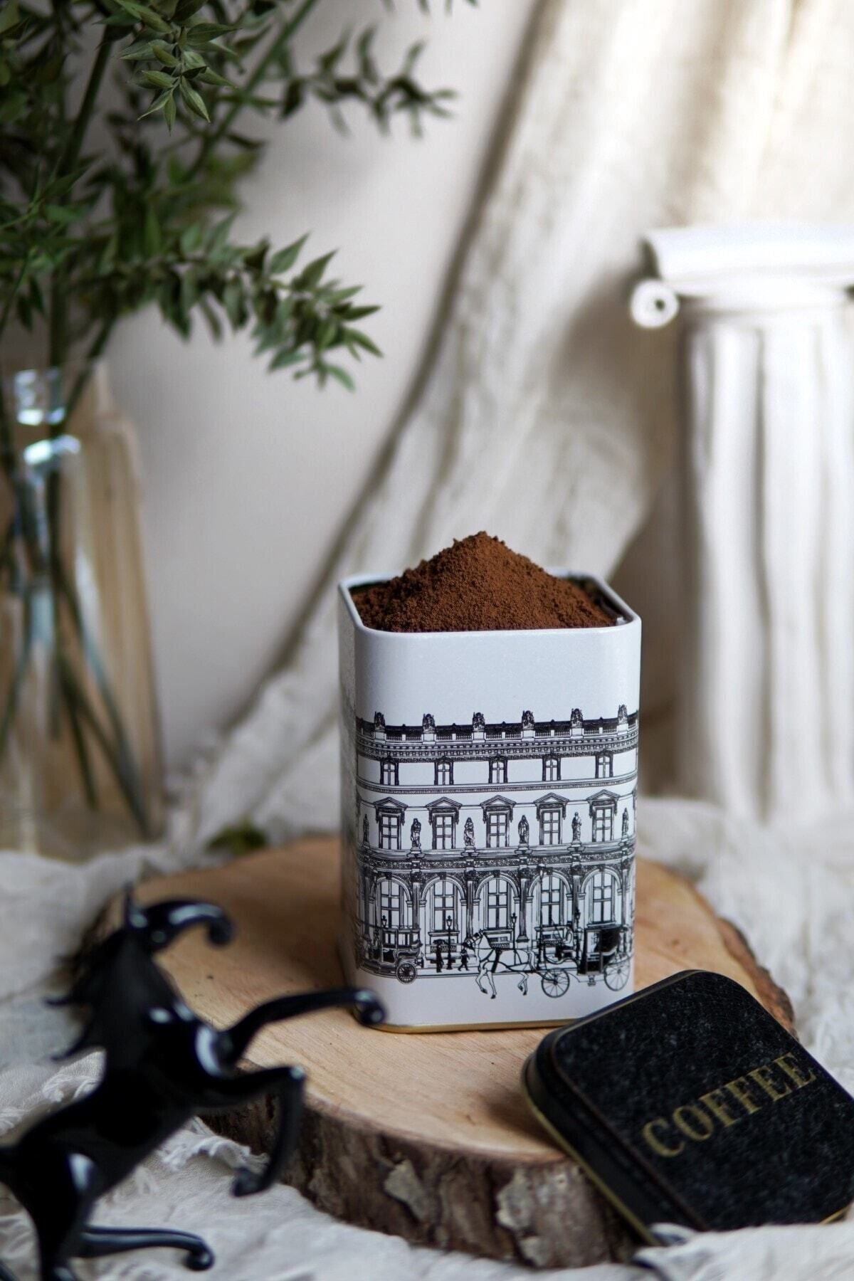 Er022-2a City Coffee Desenli Kare Metal Saklama Kabı 11x11 Cm