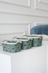 Deri Desenli Saklama ve Düzenleme Sepet Takımı (3'lü), Yeşil