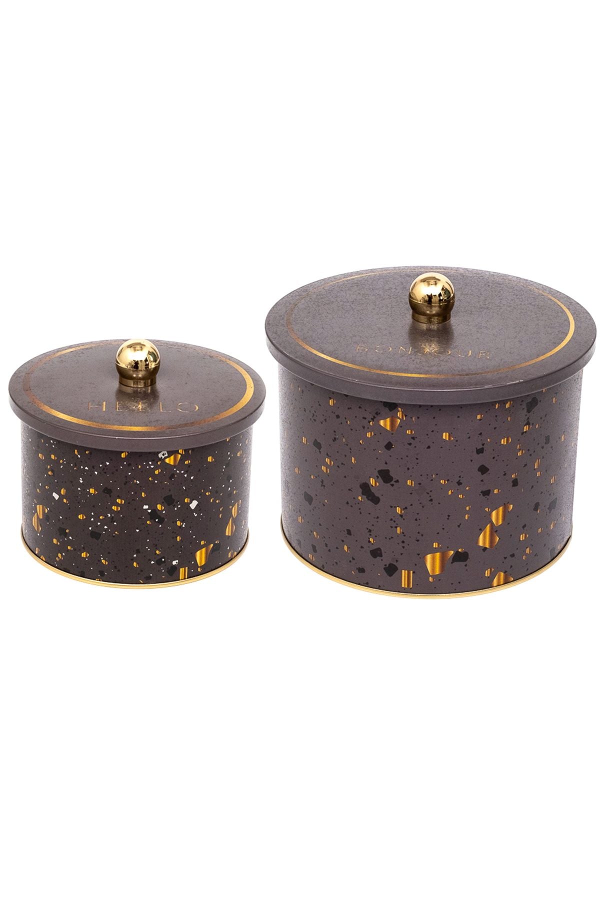 Terrazzo Desenli Metal Saklama Kabı Seti - 2'li Set (1,3 Lt - 2,9 Lt) ERB53U4